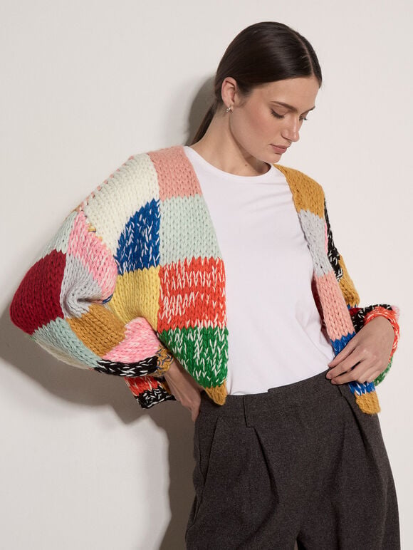Hand-Crochet Colour Block Cardigan, Assorted, large