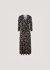 Leaf Print Wrap Maxi Dress, Navy, large