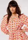 Geo Leaves Drawstring Maxi Dress, Orange, large