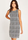 White Multicolour Shift Dress, White, large