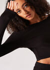Ribbed Knit Crop Top, Black, large