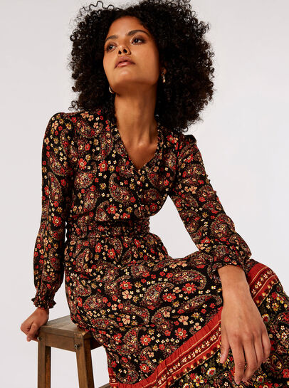 Floral Paisley Print Midi Dress