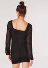 Pearl Embellished Ruched Dress, Black, large
