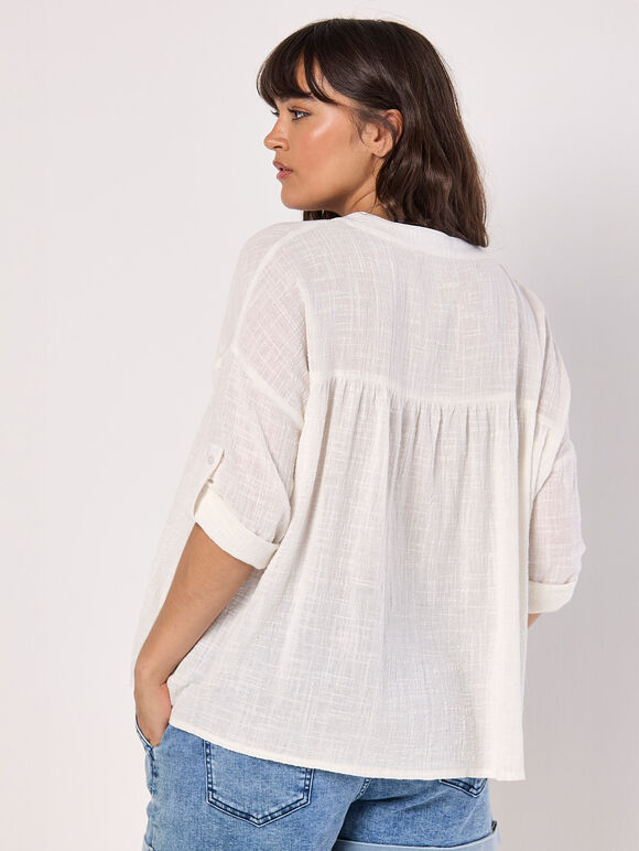 Lace Detail Cotton Blouse, Cream, large