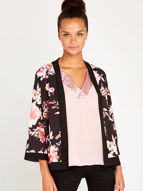 Black Watercolour Floral Cover Up , Black, large