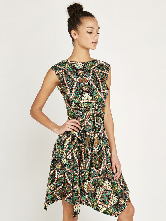 African Tile Hankyhem Dress, Khaki, large