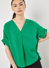 Textured Cotton Pleat Front Top, Green, large