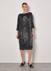 Sequin Cocoon Midi Dress, Dark Grey - Charcoal, large