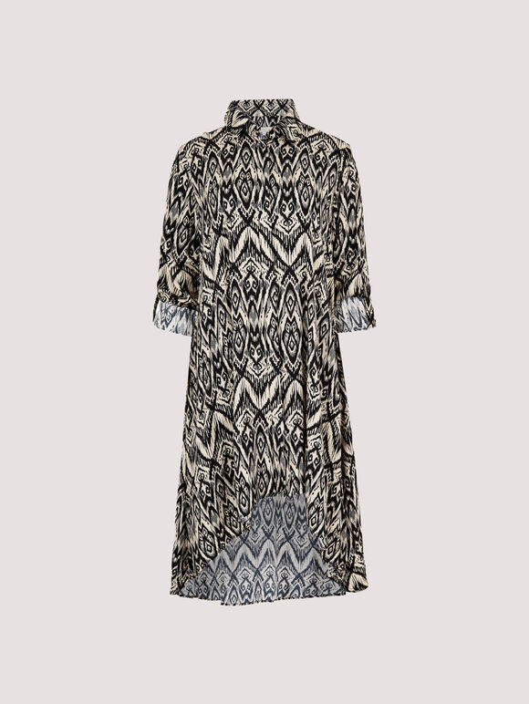 Diamond Print Shirt Mini Dress, Black, large
