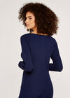 Ribbed Jumper with Gold Buttons, Navy, large