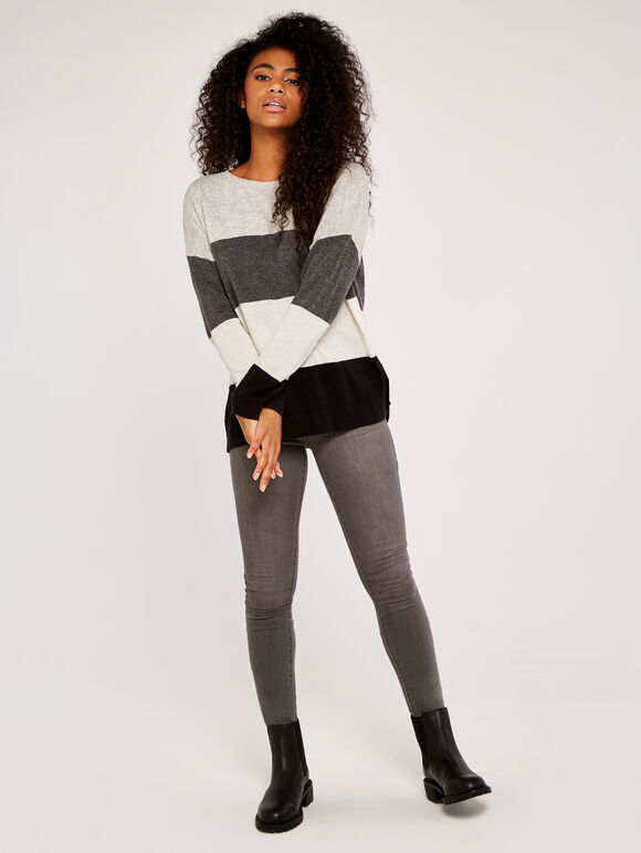 Colour Block Oversized Jumper, Cream, large