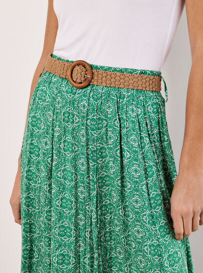 Belted Mosaic Midi Skirt
