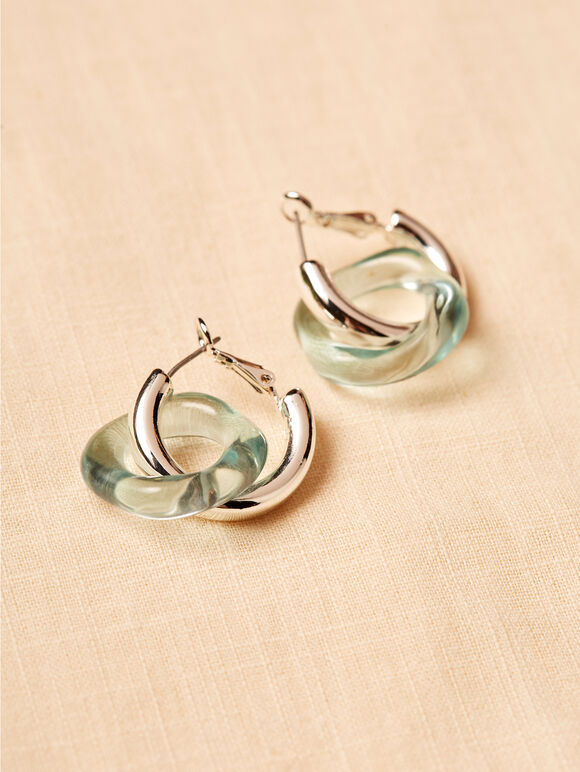 Resin Linked Hoop Earring, Silver, large