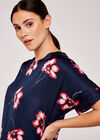 Large Flower Kimono Sleeve Top, Navy, large