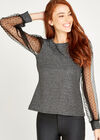 Glitter Sheer Sleeve Top, Black, large