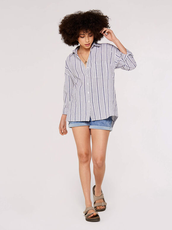 Striped Oversize Shirt, Cream, large