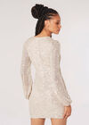 Sequin Wrap Bodycon Mini Dress, Stone, large