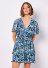 Watercolour Floral Chiffon Mini Dress, Green, large