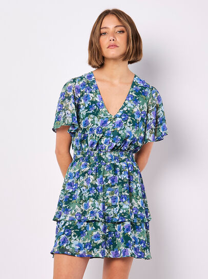 Watercolour Floral Chiffon Mini Dress
