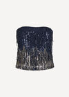 Fringe Sequin Bandeau Crop Top, Navy, large