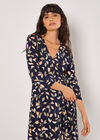 Leaf Print Wrap Maxi Dress, Navy, large