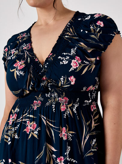 Watercolour Floral Smocked Maxi Dress