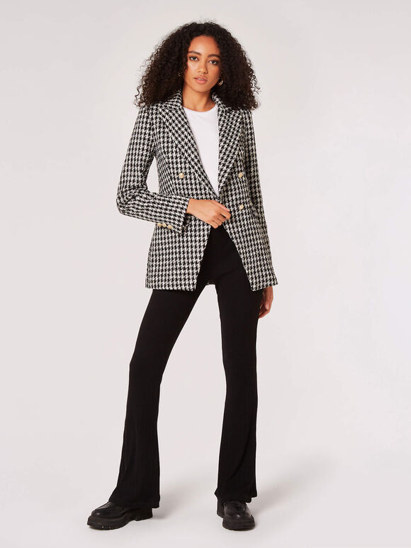 Dogtooth Tweed Blazer, Black, large