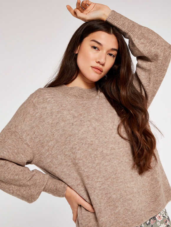 Mock Neck Jumper, Stone, large