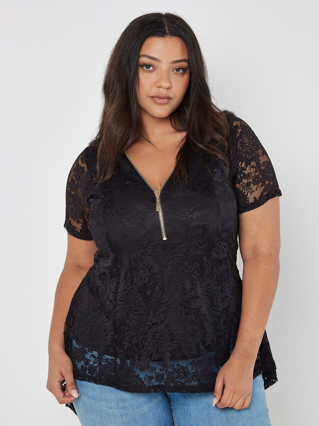 Image of Lace Zip Front Top