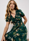 Watercolour Floral Smocked Maxi Dress, Green, large