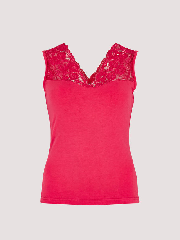 Lace Neck Cami Top, Fuchsia, large