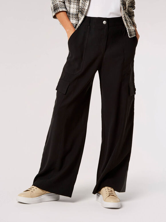 Soft Tailored Cargo Trousers , Black, large