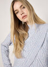 Cable Knit Wrap Jumper, Blue, large