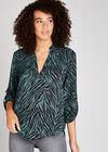 Zebra Print Open Neck Shirt, Green, large