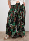 Floral Patchwork Crinkle Wide-Leg Trousers, Green, large
