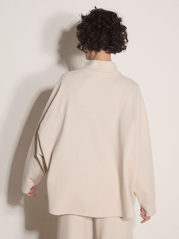 Waffle Jersey Knit Oversized Top, Stone, large