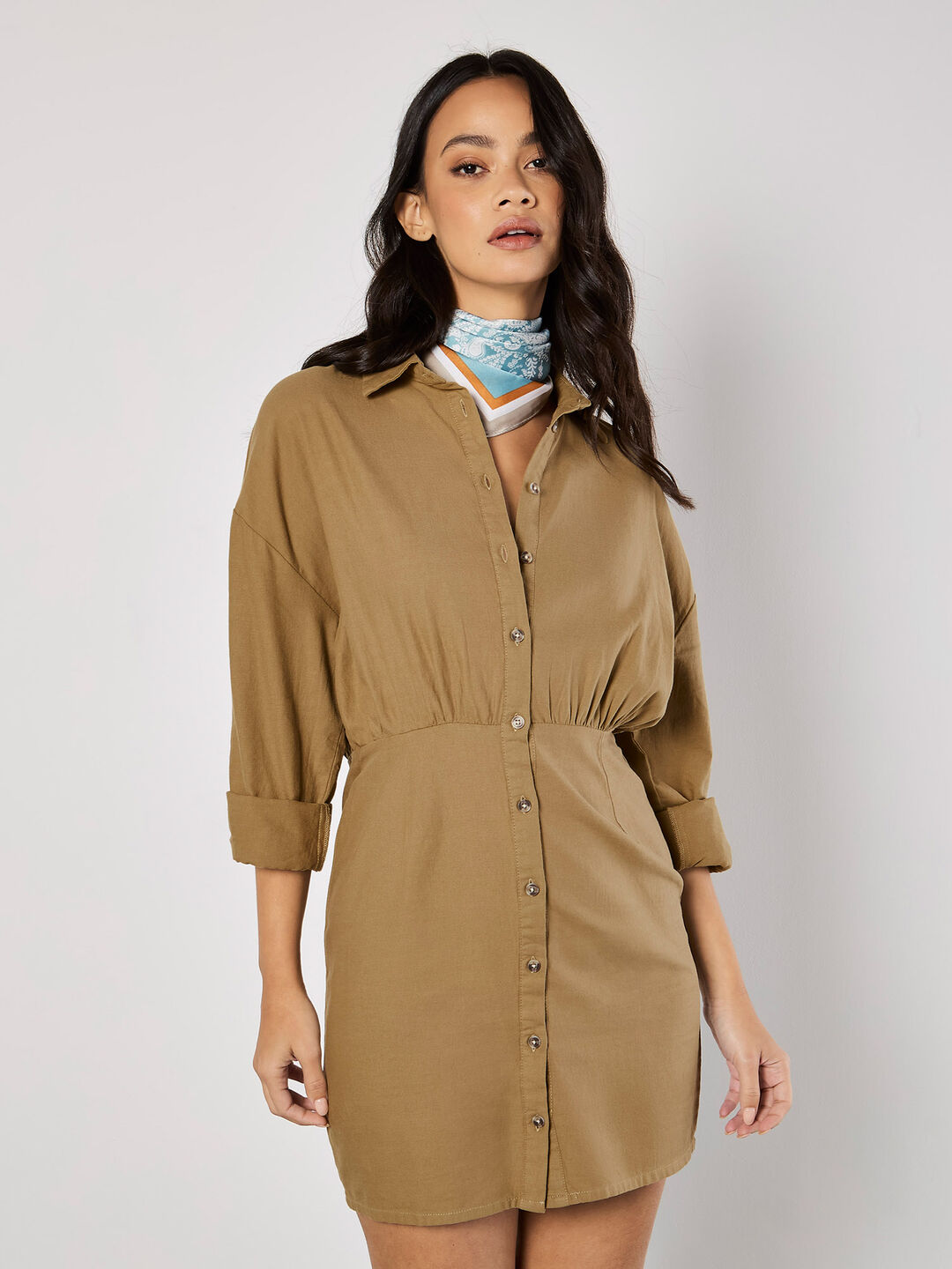 Image of Fitted Twill Shirt Mini Dress