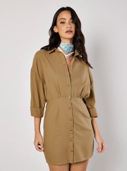 Fitted Twill Shirt Mini Dress