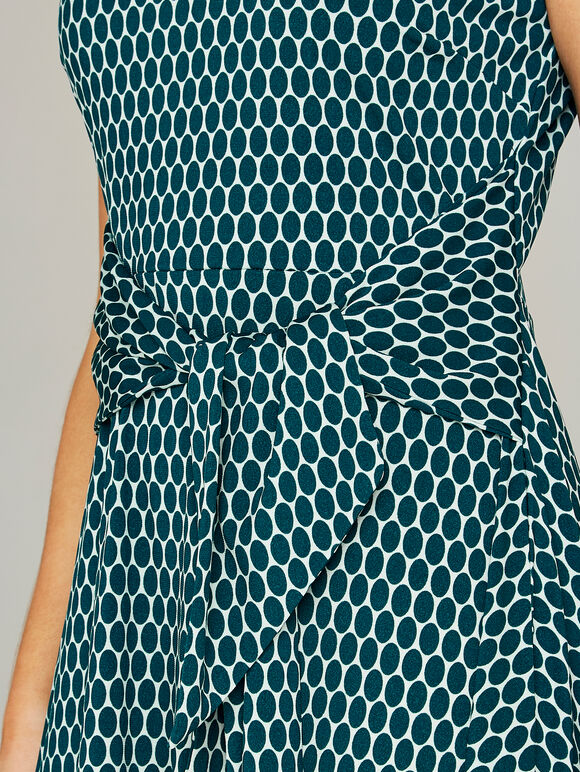 Egg Print Tie Front Cap Sleeve Dress, Green, large