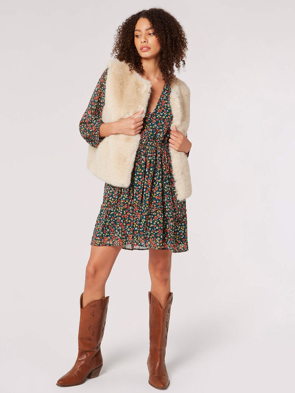 Faux Fur Cropped Gilet, Stone, large