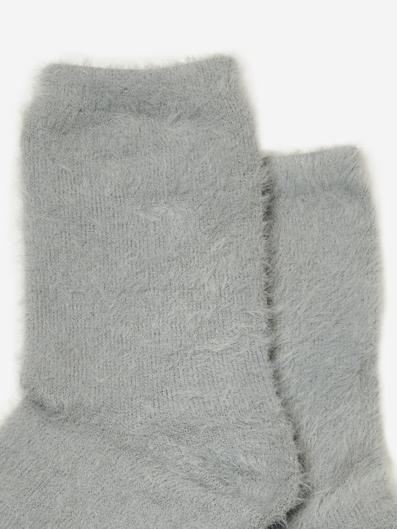 Soft And Fuzzy Plain Socks, Grey, large