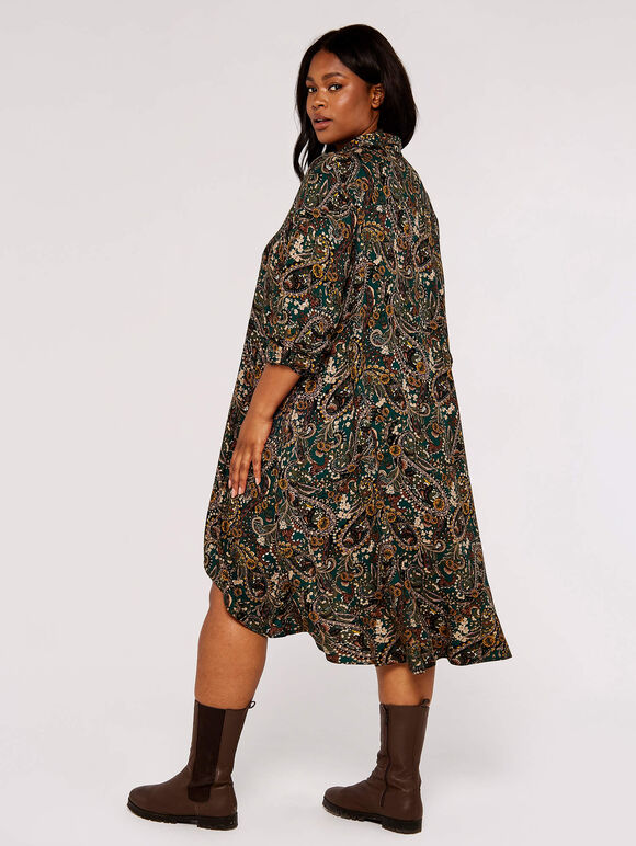 Curve Paisley Mini Dress, Green, large