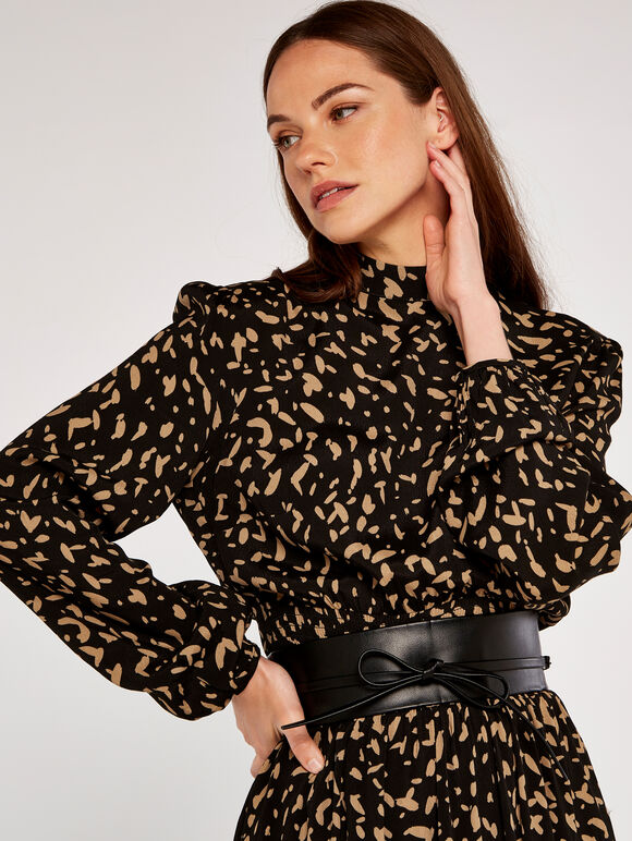 Brush Spot Dress, Black, large