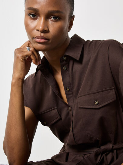 Cotton Slub Midi Shirt Dress