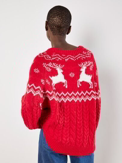 Reindeer Chunky Cable Knit Jumper