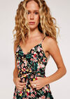 Tropical Floral Tiered Wrap Mini Dress, Black, large