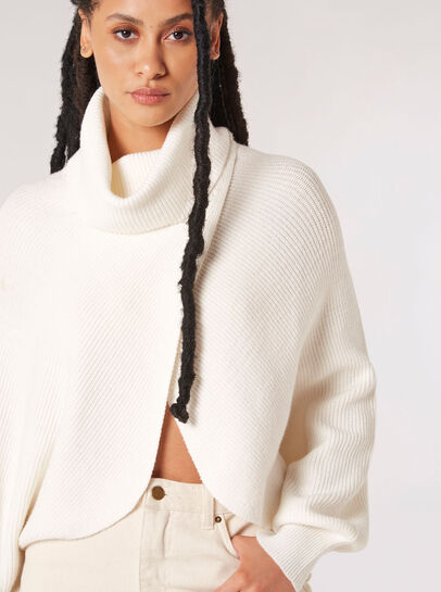 Cowl Neck Ribbed Wrap Jumper