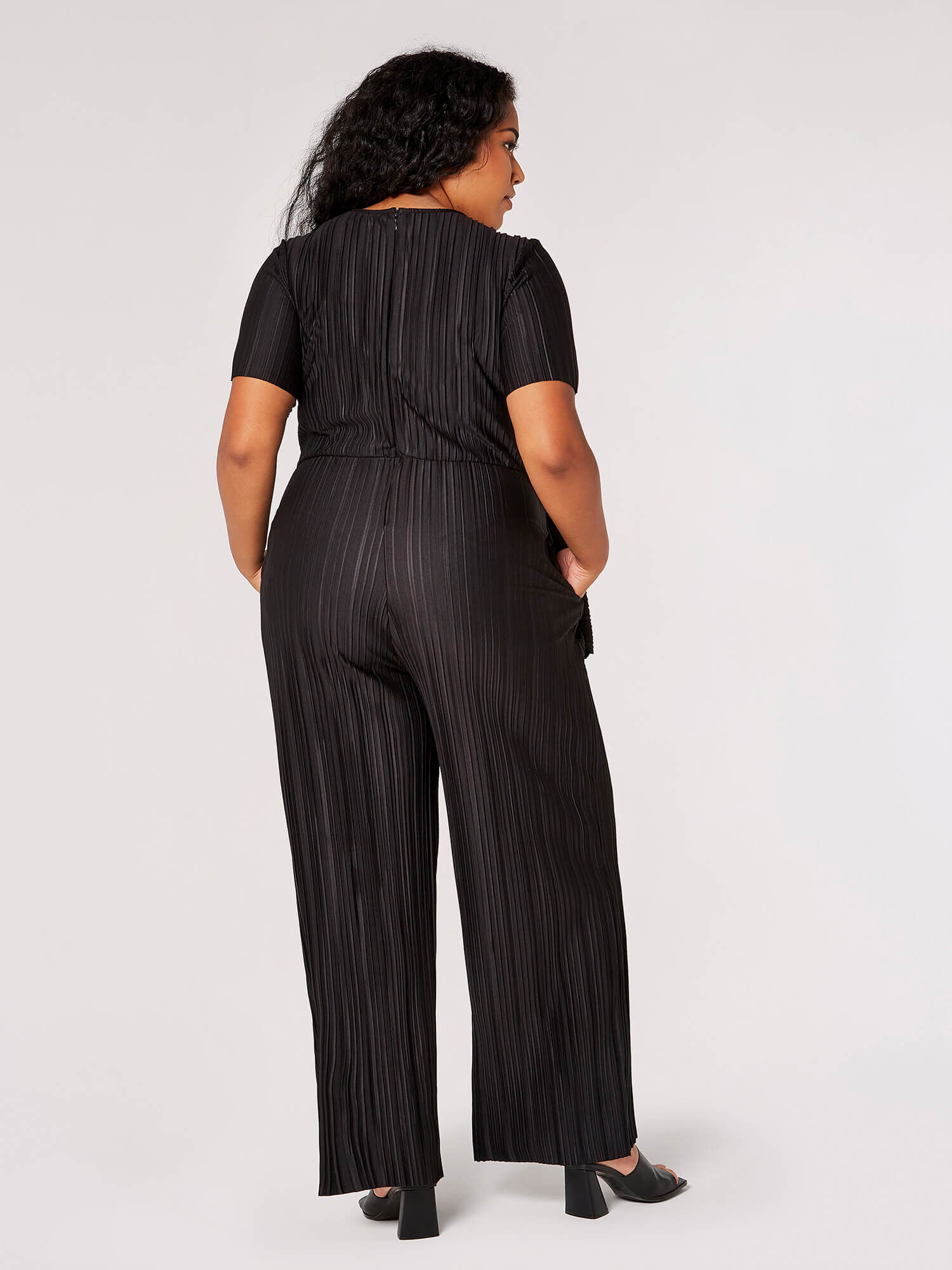 Curve Plisse Wide Leg Jumpsuit Apricot Clothing