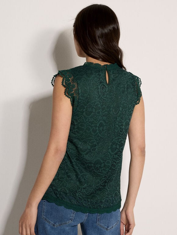 Lace Scallop Hem Blouse, Green, large