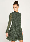 Micro Ditsy Tiered Chiffon Dress, Green, large